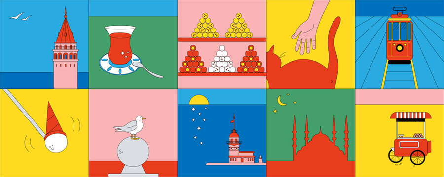 Experience Istanbul. Sticker pack in comics style. Vector graphics.
