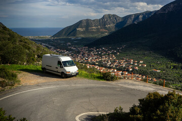 camper van on the road