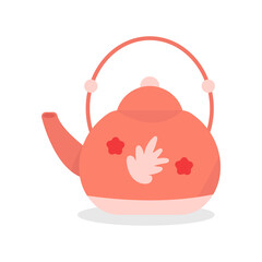 Cute teapot vector kettle Orange autumn cozy element with flower