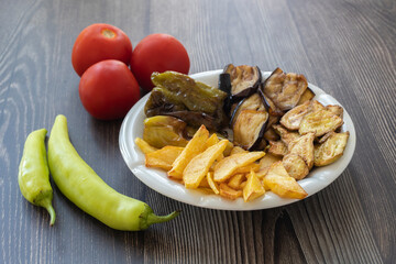 Traditional delicious Turkish food, fried mixed vegetables (potato, zucchini, eggplant, roasted pepper), Turkish name; stir fry vegetables