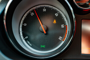 Modern car speedometer,odometer,tachometer and illuminated dashboard. car dashboard modern...