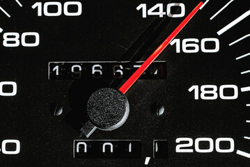 Car speedometer,Car dashboard,Arrow of odometer,tachometer.Close up.Selective focus.