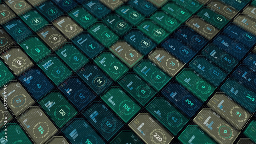 Poster abstract background of numbers in cells flowing slowly on black background, seamless loop. animation