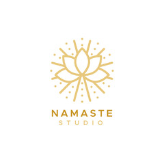 Namaste studio logo. Outline floral symbol. Concept of yoga, meditation, physical and mental health. Vector illustration, flat design