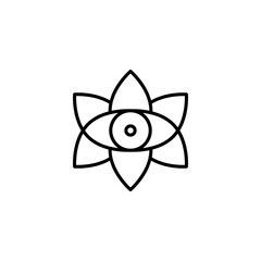 Eye and flower icon. Black outline. Concept of meditation, evil eye, focus. Vector illustration, flat design