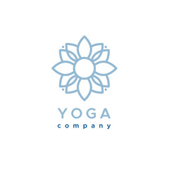 Yoga company logo. Outline floral symbol. Concept of meditation, physical and mental health. Vector illustration, flat design