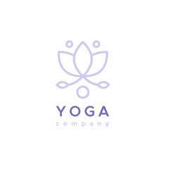 Yoga company logo. Outline floral symbol. Concept of meditation, physical and mental health. Vector illustration, flat design