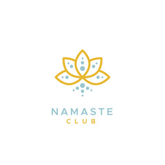 Namaste club logo. Outline floral symbol. Concept of meditation, physical and mental health. Vector illustration, flat design