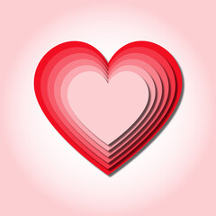 Red layered heart in paper cut style. Valentine's day greeting card template. 
