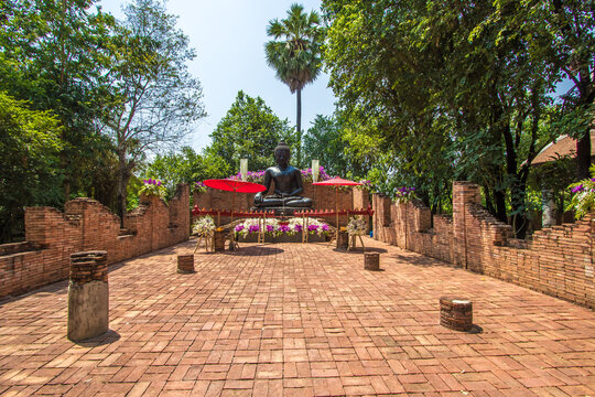 Bang Phae,Ratchaburi province,Thailand on April 13,2019:Beautiful Buddha statue of Chiang Saen period at NaSatta Thai Park (previously called Siam Cultural Park).