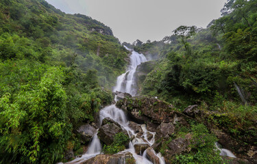 Beautiful scenery and fresh cool atmosphere at Silver Waterfall (Thac Bac waterfall) in Sapa,Lao Cai province,North Vietnam.