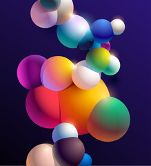 3D colorful connected ball on dark background. Abstract vector illustration