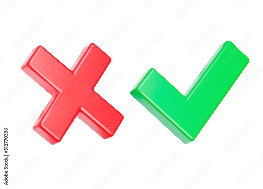 Poster yes and no 3d icon. cross and the checkmark. isolated object on a transparent background