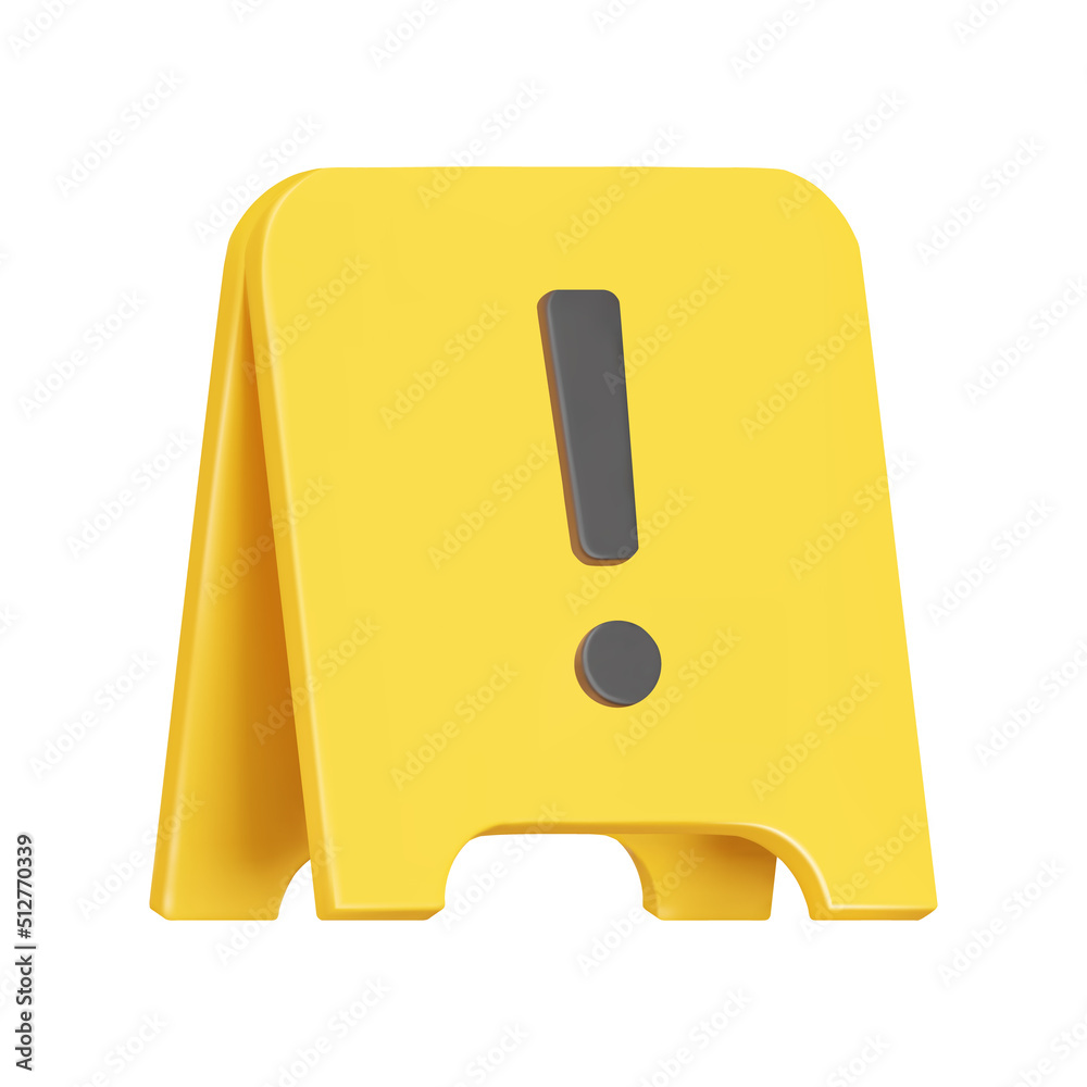 Poster floor warning sign 3d icon. yellow color, exclamation point. isolated object on a transparent backgr
