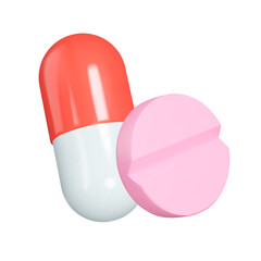 Medication, drug 3d icon. The pill and the tablet. Isolated object on a transparent background