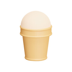 Creamy ice cream in a waffle cup 3d icon. Isolated object on a transparent background