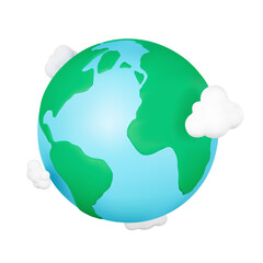 Planet earth 3d icon. World. Continents, ocean and clouds. Isolated object on a transparent background
