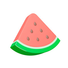 Watermelon, 3d icon. Triangular piece of watermelon with seeds. Isolated object on a transparent background