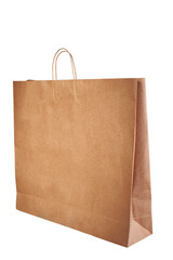 Large craft bag on a white background. Brown paper bag on a white background. Eco bag. The concept of ecological paper packaging.