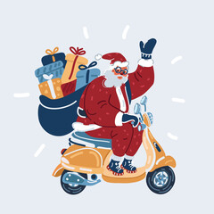 Vector illustration of Santa Claus riding a vintage scooter