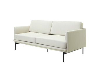 Modern fabric sofa with metal legs isolated on white background, side view