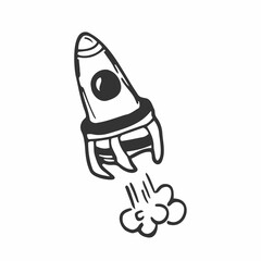 Rocket ship doodle icon. Hand drawn sketch in vector