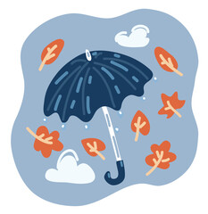 Vector illustration of open umbrella and fall autumn concept.