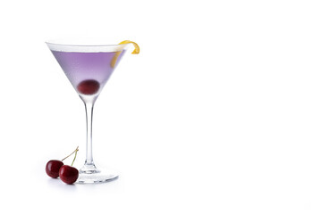 Aviation cocktail isolated on white background. Copy space
