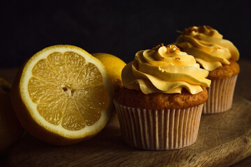 lemon muffins on a dark background