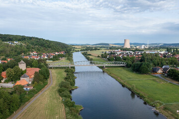 Fototapeta na wymiar View of drone of nuclear power plant and river