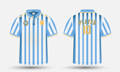  Argentina Football team jersey Design along with the Argentina flag and icon. Polo shirt design and mockup