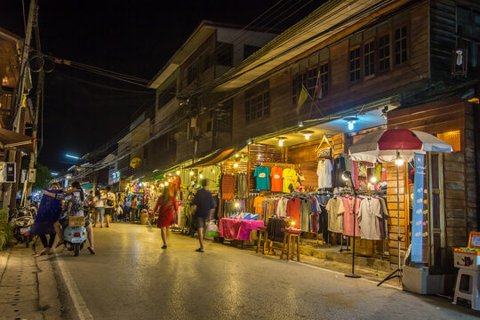 Chiang Khan,Loei,Thailand on DEC22,2018:Chiang Khan&rsquo;s walking street,with wooden houses,many shops,restaurants,guesthouses.