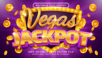Editable text effect, vegas jackpot casino 3d style concept	