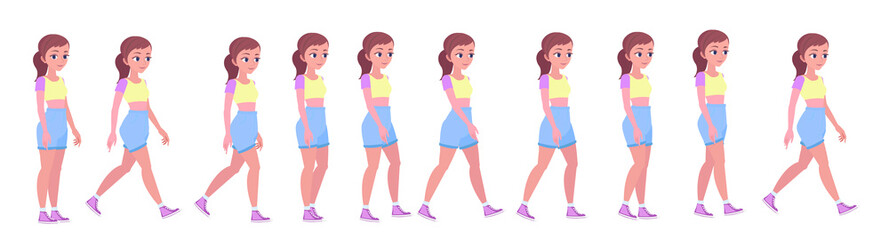 Full animation loop of the walking girl. Character for motion design.