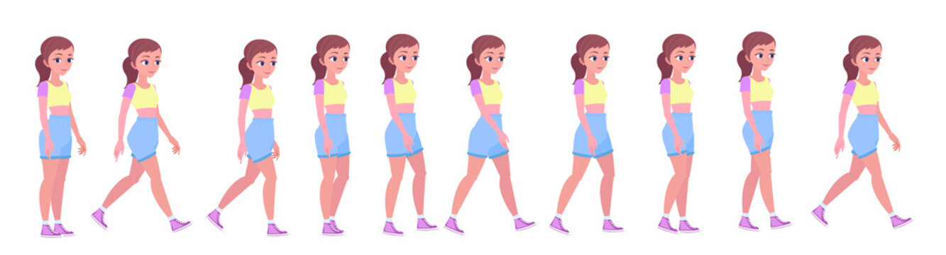 Full animation loop of the walking girl. Character for motion design.