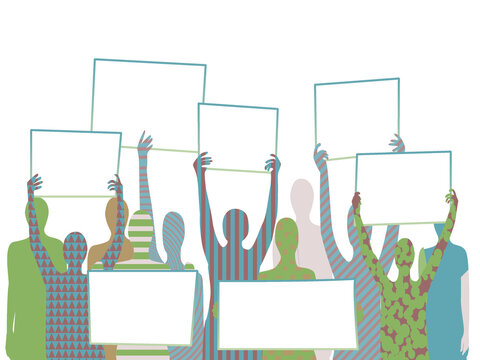 different people at a demonstration with posters