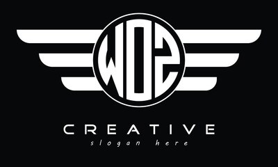 WOZ three letter circle with wings logo design vector template. wordmark logo   emblem logo   monogram logo   initial letter logo   typography logo   business logo   minimalist logo    © Foysal