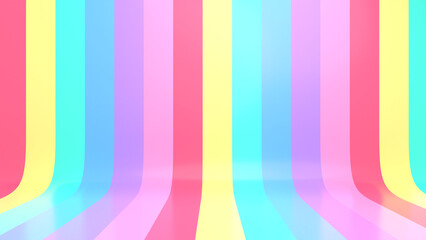 3d rendered rainbow stripes wall and floor background.