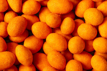 Peanut chips with sauce texture background, traditional roasted Turkey nut