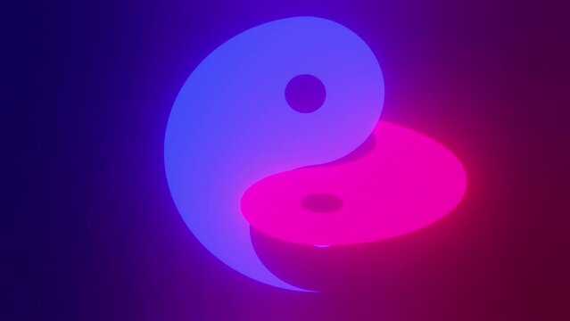 Female male yin yang neon light animation, equality concept, seamless looping 3D animation in 4K UHD