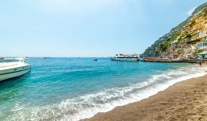 Badkamer foto achterwand Positano strand, Amalfi kust, Italië Positano strand op een zonnige dag