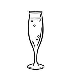 Glass of champagne alcohol with bubbles, sparkling wine illustration vector