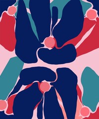 Abstract Floral Background Bold Blue Red