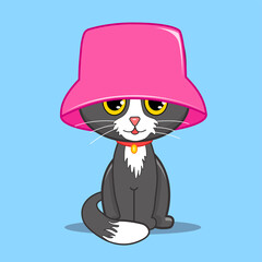 Gray cat in pink Panama like Kalush. Cat in a hat
