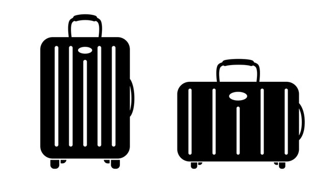 Bag, baggage set vector icon on white background. Holiday travel symbol, black luggage set to use in summer journey, travel, transportation illustration projects.