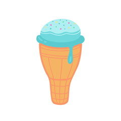 Ice cream in a waffle cone. Vector Illustration for printing, backgrounds, covers, packaging, greeting cards, posters, stickers, textile and seasonal design. Isolated on white background.