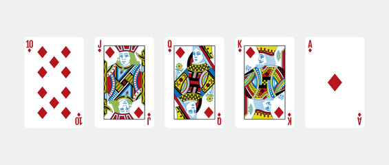 Royal flush diamonds five card poker hand playing cards deck
