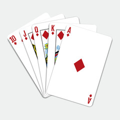 Royal flush diamonds five card poker hand playing cards deck