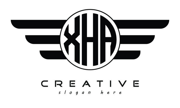 XHA three letter circle with wings logo design vector template. wordmark logo | emblem logo | monogram logo | initial letter logo | typography logo | business logo | minimalist logo |	