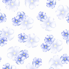 Vector seamless pattern of flax wildflowers. Watercolor floral seamless pattern of blue flowers. Suitable for fabric, scrapbooking, digital paper digital design
